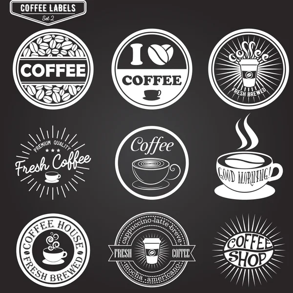 Набор этикеток кофе, элементов дизайна, эмблем и значков. Изолированная векторная иллюстрация в винтажном стиле . — стоковый вектор