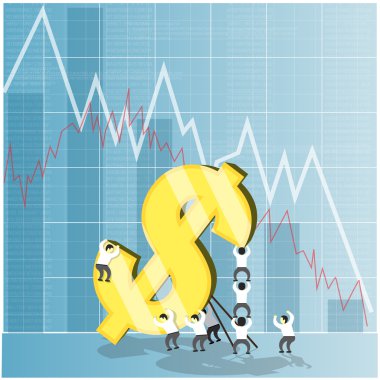 Kavramı ekonomi hisse senedi ve döviz piyasası kazasında için. Dolar düşen, ekonomik kriz. Vektör çizim.
