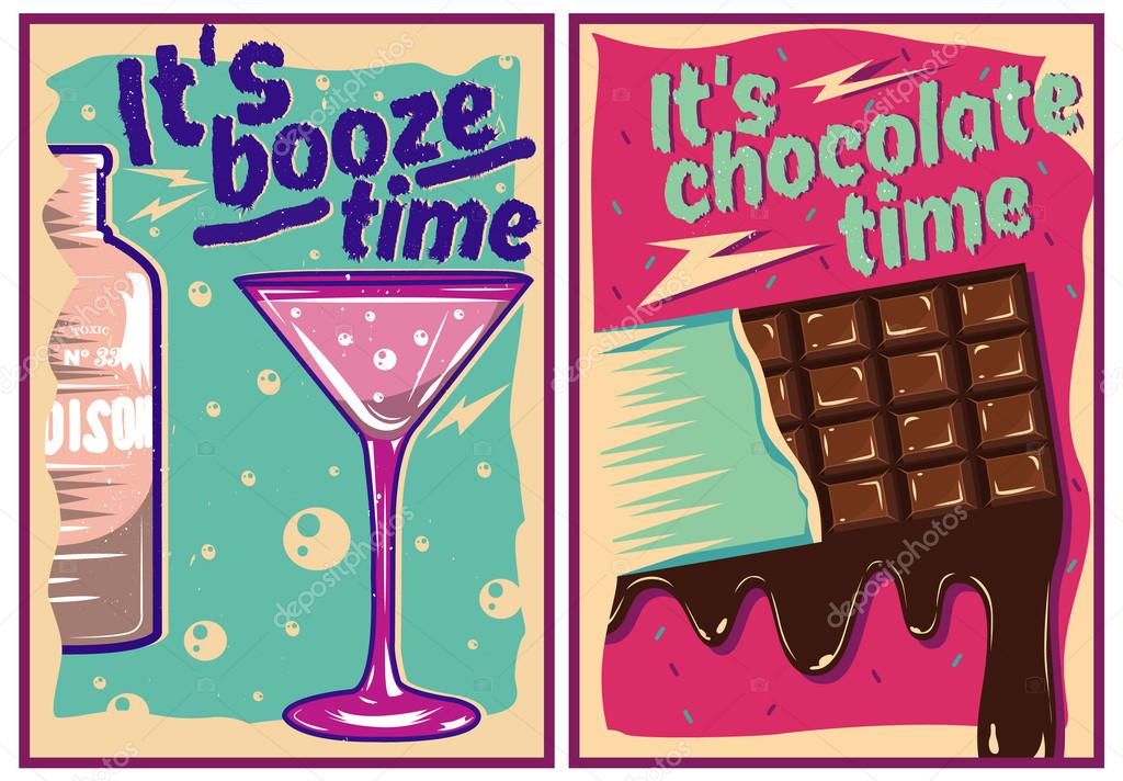 Chocolate And Cocktail Posters In Vintage Style Party Bar Concept Banner With Typography Design Elements Vector Illustration Stock Vector Image By C Skypistudio 91296758