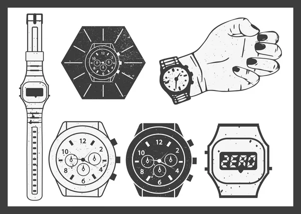 Hand horloges vector instellen. Elektronische en klassieke mechanisch horloge. — Stockvector