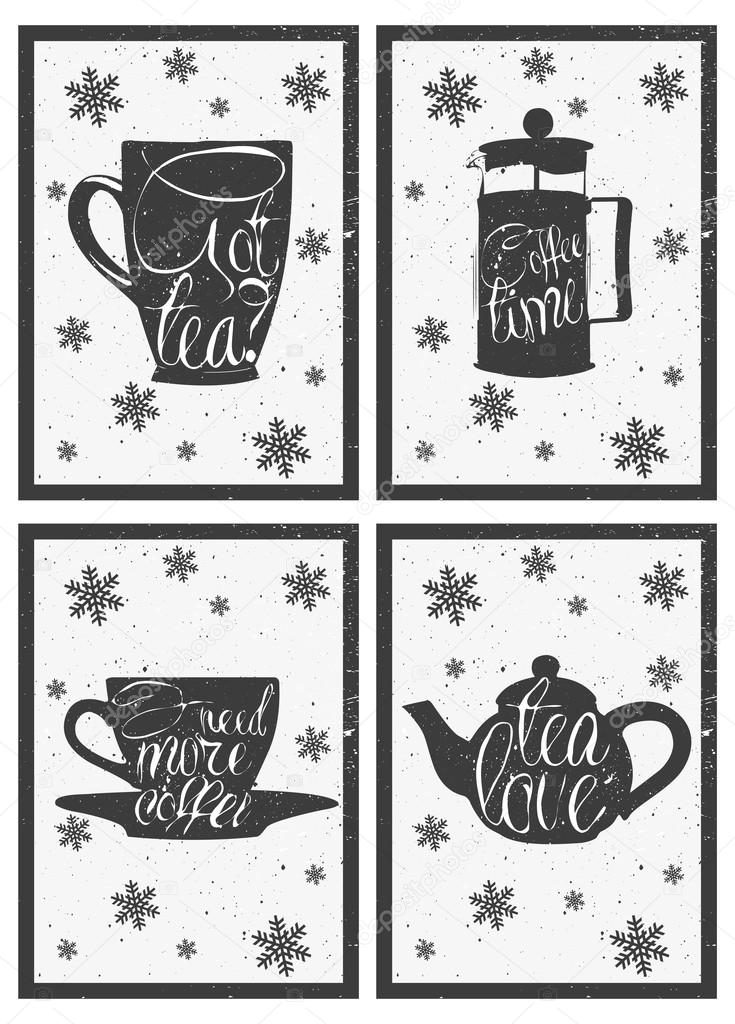 Lettering On Hot Coffee And Tea Cup Hand Drawn Menu Design Poster Vector Set Of Pot Cups Stock Vector Image By C Skypistudio 93756602