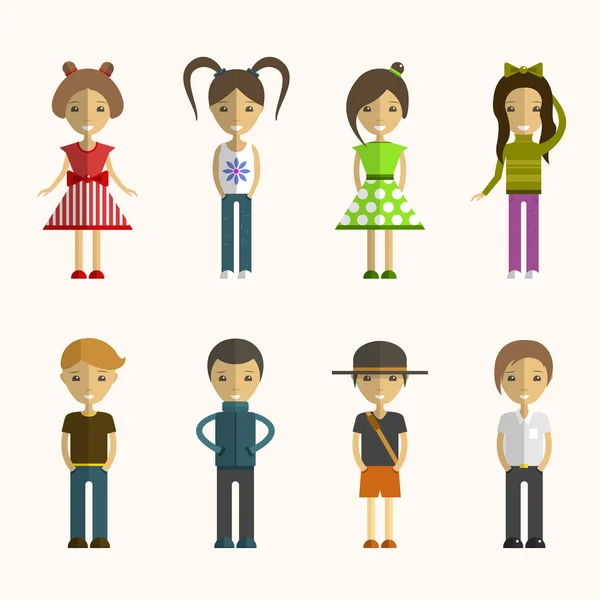 Conjunto vectorial de personajes de dibujos animados de personas en estilo plano. Elementos de diseño, avatares. Diferentes nacionalidades y estilos . — Vector de stock