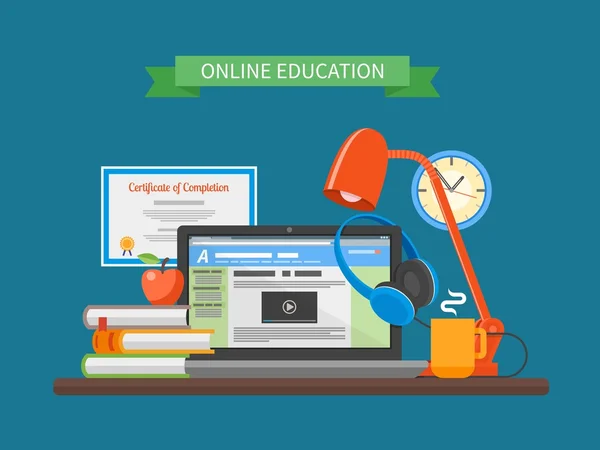 Online education concept. Vector illustration in flat style. Internet training courses design elements. — Stock Vector