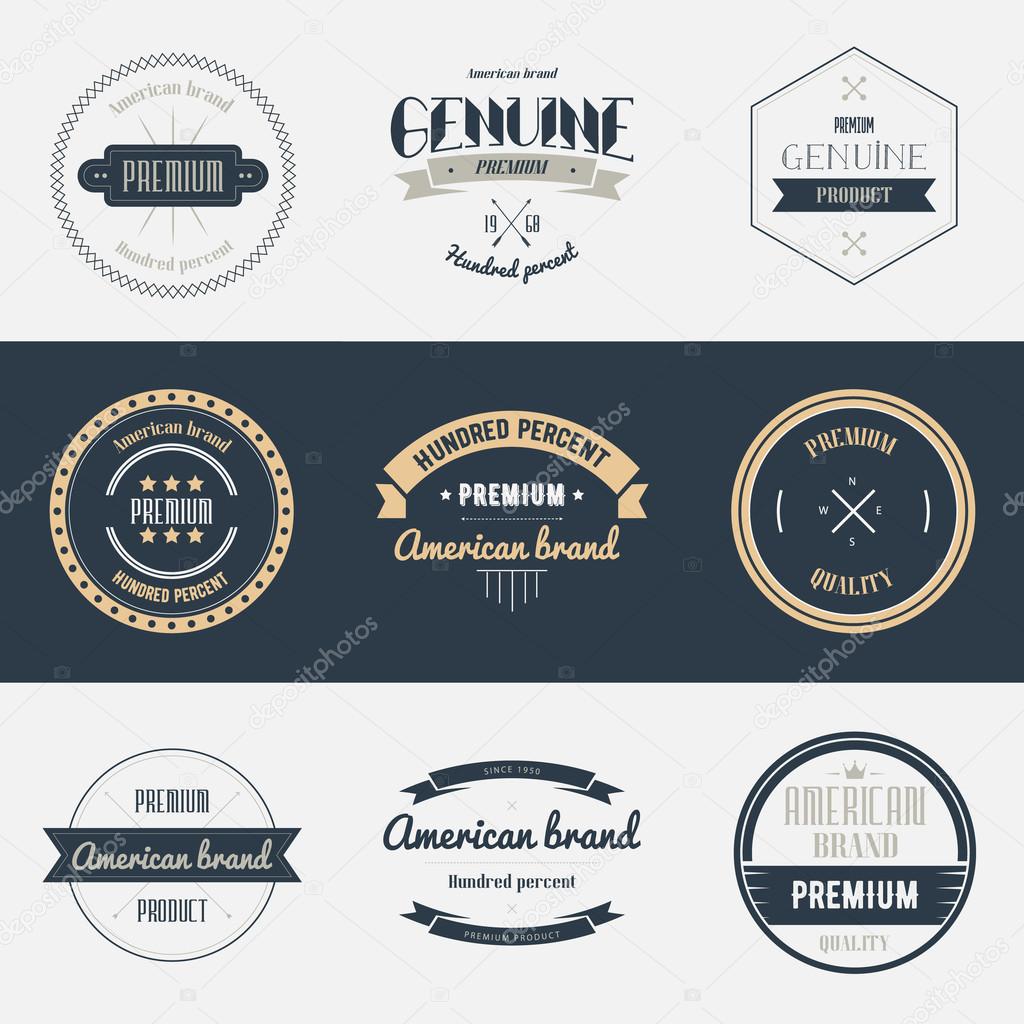 Premium quality labels set. Brands design elements, emblems, logo, badges and stickers. Vector illustration.