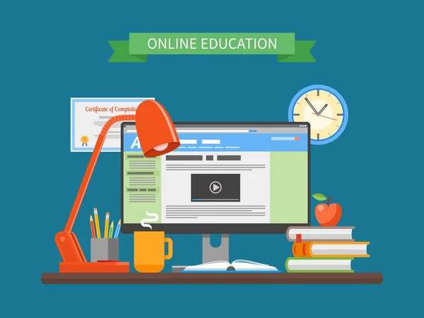 Online Eğitim kavramı. Vektör çizim düz tarzı. Internet eğitim kursları tasarım öğeleri.