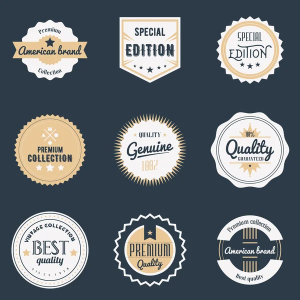 Premium quality labels set. Brands design elements, emblems, logo, badges and stickers. Isolated vector illustration — Stock Vector