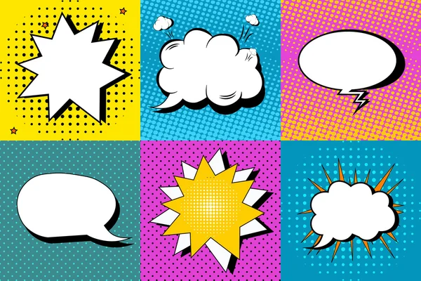 Vector set of comic speech bubbles in pop art style. Design elements, text clouds, message templates — Stockvector