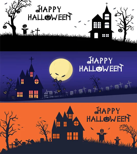 Vector Set Halloween Holidays Hand Drawn Style Halloween Poster Designs — Vetor de Stock