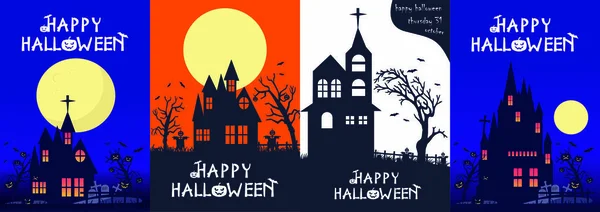 Vector Set Halloween Holidays Hand Drawn Style Halloween Poster Designs — Vettoriale Stock