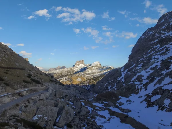 Luchtfoto Van Monte Averau Dolomieten Boven Passo Falzarego Monteaverau Zon — Stockfoto