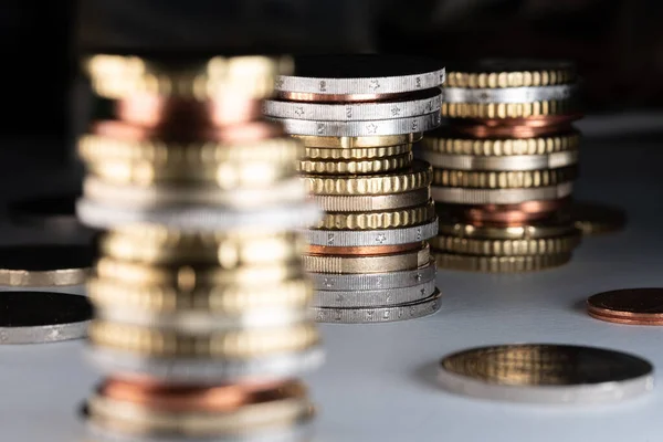 European Currency Euro Coins Stacked Each Other White Surface White — Stock Photo, Image