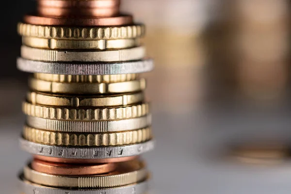 Closeup Stacked Euro Coins — Stock Photo, Image