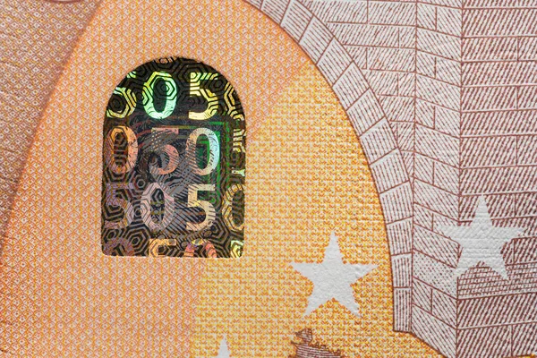 50 Euro 'luk banknot, 50 Euro' luk yeni banknot tasarımı. Avrupa parası. 50 Euro. Avrupa Birliği Para Birliği. Güvenlik özelliği olarak hologram