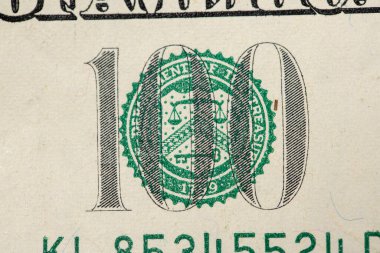 Yüz Dolarlık banknot. 100 dolarlık banknotun kapanışı. Amerikan parası. ABD Para Birimi ve Nakit Para