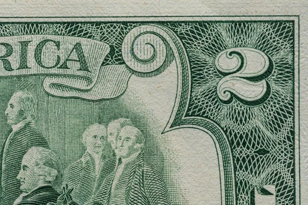 Två Dollar Närbild Sällsynta Amerikanska Dollarsedlar — Stockfoto