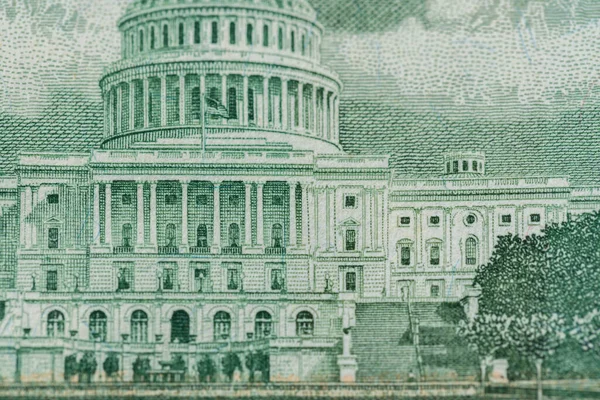 100 Dólares Fecho Notas Banco Edifício Capitol Washington Sobre Projeto — Fotografia de Stock