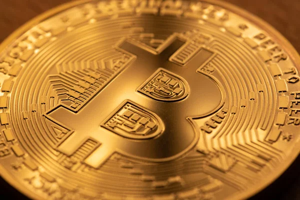 Primer Plano Bitcoin Moneda Oro Crypto Moneda Concepto Blockchain Crypto — Foto de Stock