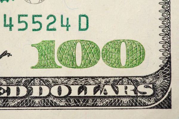 一百美元的钞票 关闭100美元的账单 美国钱 美国货币 现金作为背景 — 图库照片