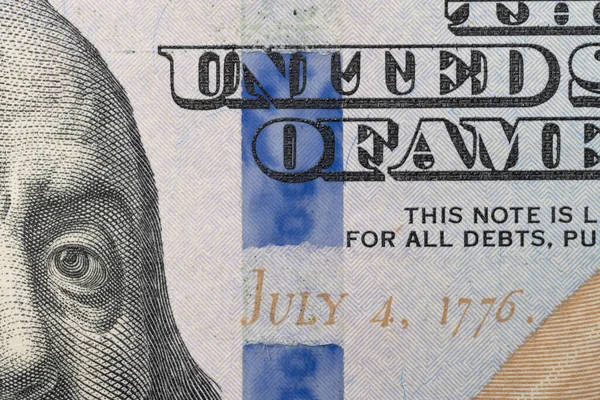 Yüz Dolarlık Banknot 100 Dolarlık Banknotun Kapanışı Amerikan Parası Abd — Stok fotoğraf