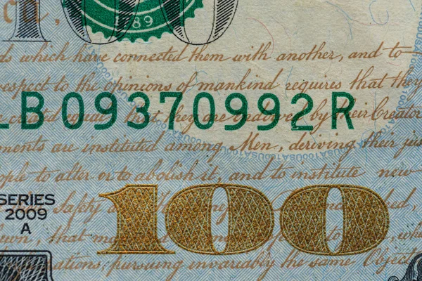 Hundert Dollar Schein Nahaufnahme Eines 100 Dollar Scheins Amerikanisches Geld — Stockfoto