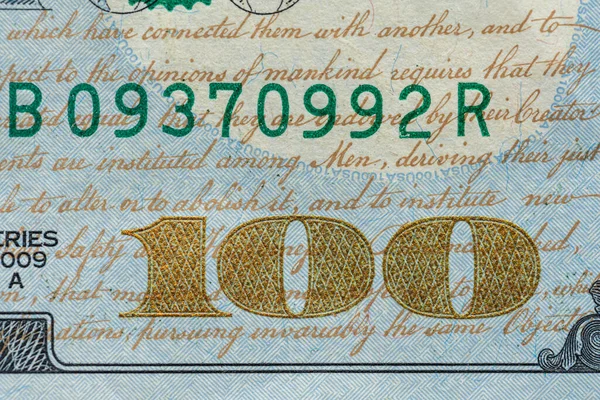One Hundred Dollar Banknote Closeup 100 Usd Bill American Money — Stock Photo, Image
