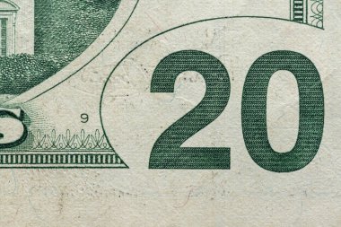 20 Dolarlık banknot. Amerikan parası, Amerikan doları. Cash Banknotes 'un kapanışı. Federal Rezerv ABD