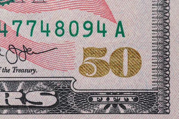 Bankbiljet Van Bijna Dollar Vijftig Dollar Achtergrond Biljetten Van Amerikaanse — Stockfoto
