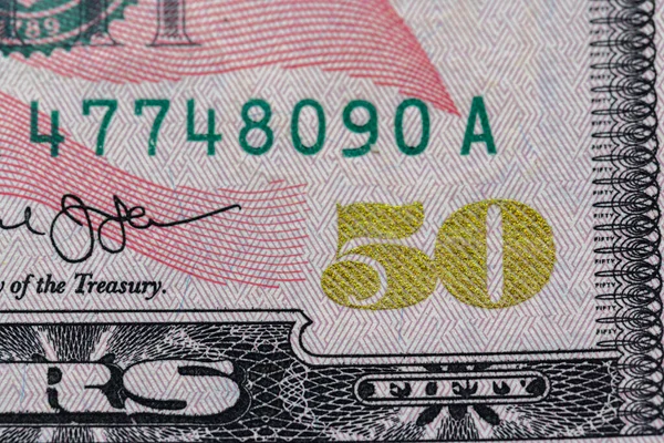 50ドル紙幣を閉鎖する 50ドルの背景 米ドル札 — ストック写真