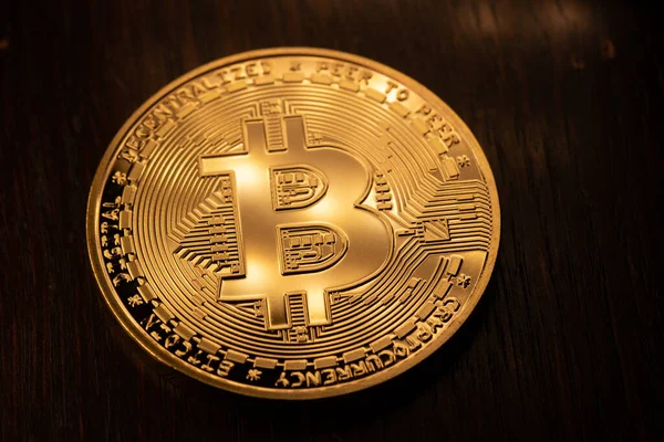 Oro Bitcoin Brillando Cripto Moneda Btc Concepto Tecnología Cadena Crypto — Foto de Stock