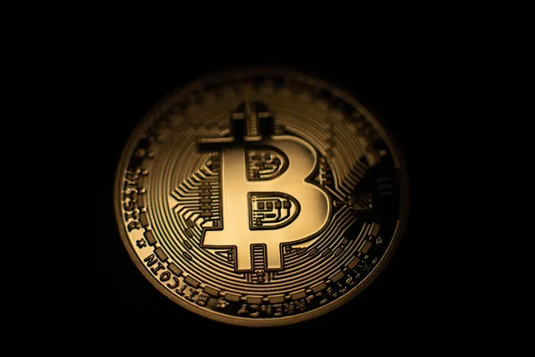 Bitcoin Criptomoneda Oscuridad Nueva Tecnología Cadena Block Bitcoin Moneda Oro — Foto de Stock