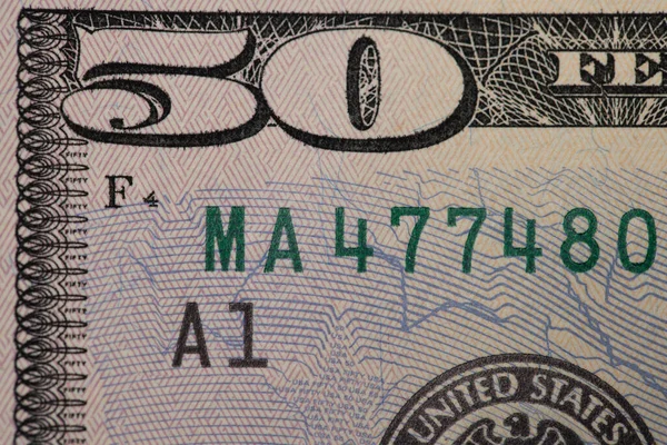 50ドル紙幣の閉鎖 連邦準備制度理事会銀行券 米ドルと現金 — ストック写真