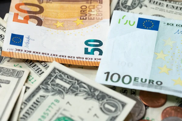 Száz Euró Euróval Egy Dollárral Euró Dollár Számlák Európa Usa — Stock Fotó
