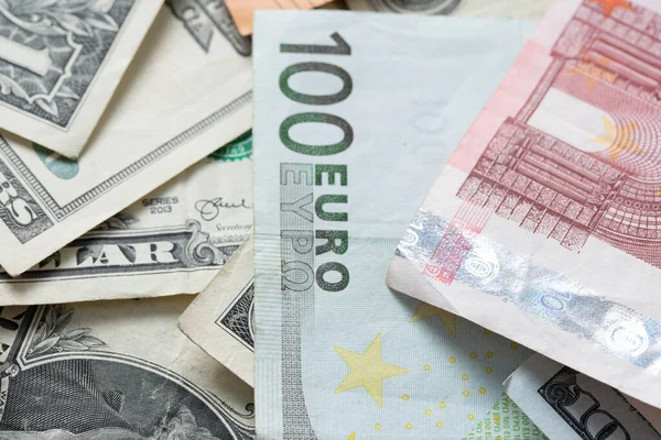 Száz Eurobankjegy Dollár Mellett Euró Dollár Csere Kereskedelem Kereskedelem Európa — Stock Fotó