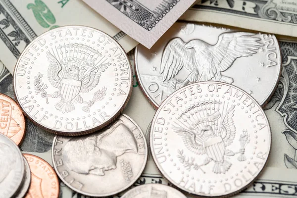 Dolarové Mince Bankovky Americká Měna Economy United States America Income — Stock fotografie