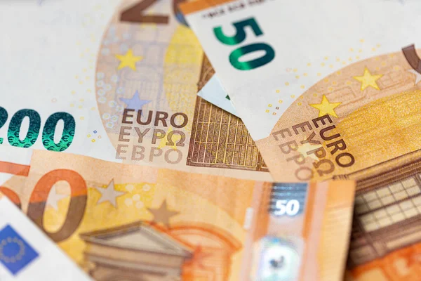 Ötven Euró Terjedt Szét Háttérként Narancssárga Bankjegyek Európai Unióból Europénzt — Stock Fotó