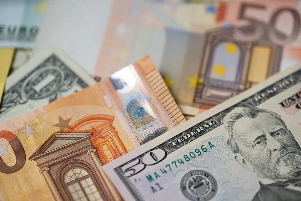 Ötven Euró Dollár Bankjegyek Európai Amerikai Pénzrendszer Koncepcióval Usa Közötti — Stock Fotó
