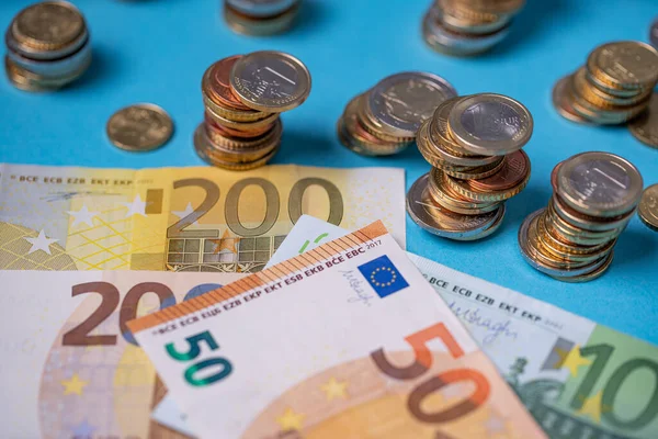 Euroérméket Halmozott Fel Eurobankjegyek Mellett Európai Monetáris Unió Valutája Készpénz — Stock Fotó
