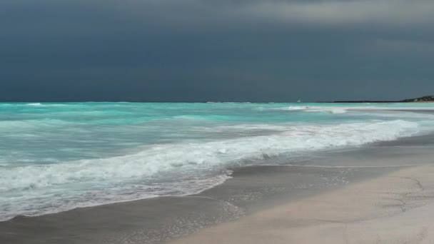 Dramatic Sky Thunderstorm Approaching Beautiful Pristine Beach White Sand Turquoise — Stock Video