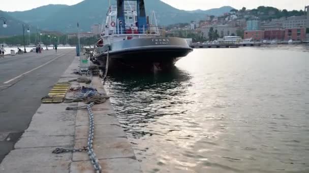 Spezia Italia Junio 2021 Tug Boat Napoli Puerto Spezia Remolque — Vídeo de stock