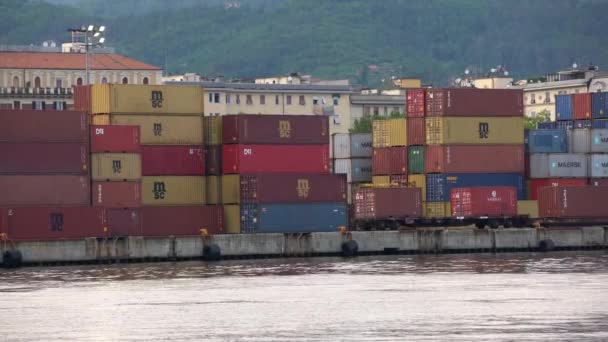 Spezia Italy June 2021 Container Port Mediterranean Sea Spezia Stacked — Stock Video