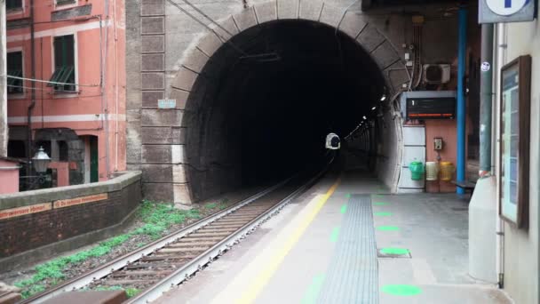 Vernazza Italia Giugno 2021 Tunnel Ferroviario Vuoto Vernazza Cinque Terre — Video Stock
