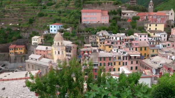 Vernazza Talya Haziran 2021 Terre Vernazza Kasabanın Çatısı Küçük Akdeniz — Stok video