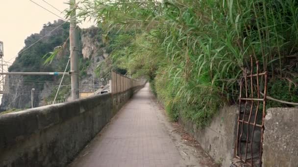 Ścieżka Spacerowa Stacji Kolejowej Corniglia Centrum Miasta Cinque Terre — Wideo stockowe