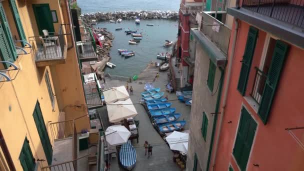 Riomaggiore Italy Червня 2021 Вид Порт Cinque Terre Повітряний Вид — стокове відео
