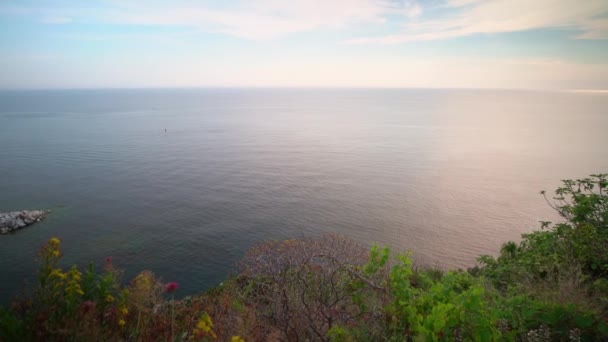 Krásná Středomořská Krajina Západ Slunce Itálii Ráj Zemi Pohled Oceán — Stock video