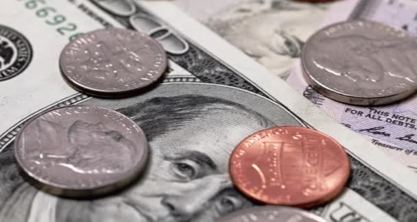 Penutup Uang Kertas Dolar Panning Dollar Bills Bitcoin Crypto Coin — Stok Video