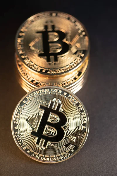 Primer Plano Bitcoin Oro Cripto Moneda Concepto Tecnología Blockchain Monedas — Foto de Stock