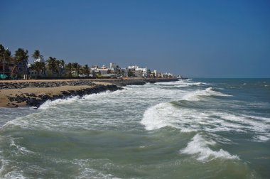 Pondicherry, India, kıyı şeridi, plaj, deniz,