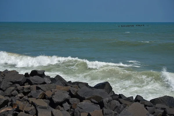 ポンディシェリ連邦直轄地域、インド、海岸線、ビーチ、海, — ストック写真