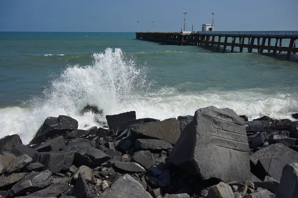 Pondicherry, India, kustlijn, strand, zee, — Stockfoto